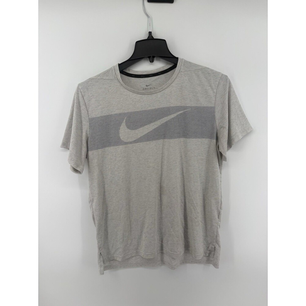 Nike Dri-Fit Men’s Heathered Textured White Big Swoosh Logo T-Shirt Size Large